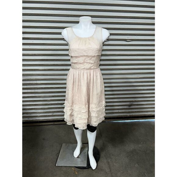 Burlap by Anthropologie dress summer party evening cream ruffles silk sheer back - Picture 1 of 11